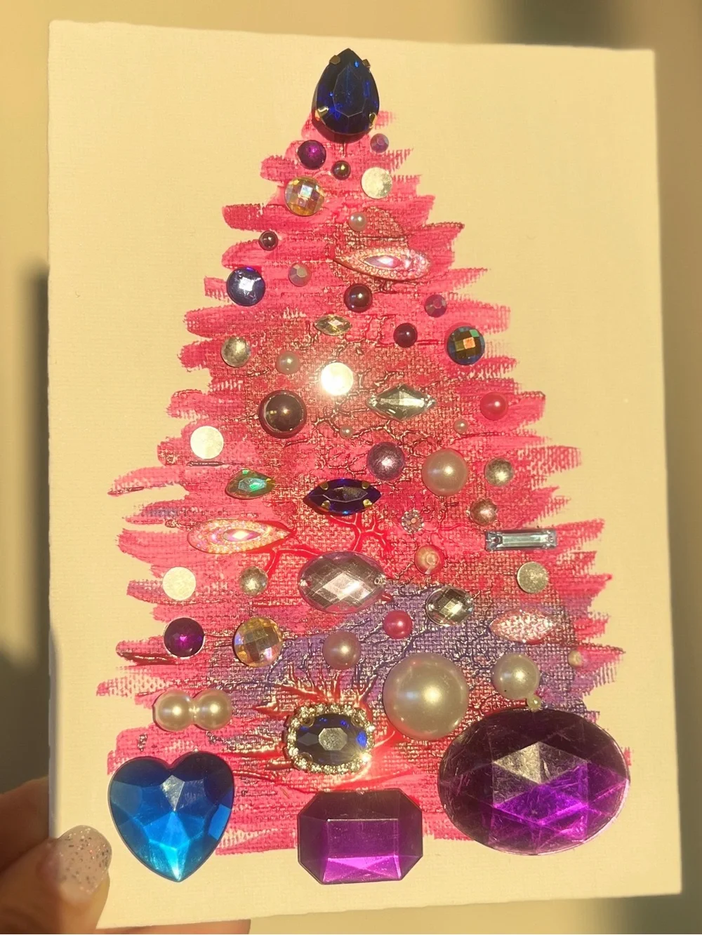 Handmade Textured Pink Christmas Tree Art – 5x7" (12.7x17.8 cm) Canvas Board - Picture 6 of 7
